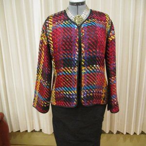 CHICOS DESIGN jacket woven silk ribbon in vivid colors size 2 (chicos) med/lg